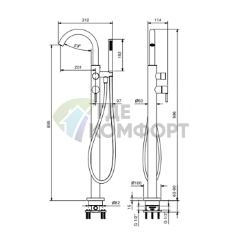 Напольный смеситель для ванны FANTINI NOSTROMO Matt Gun Metal PVD (50 P5 E880B) - фото 2