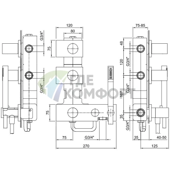 Термостат для душа Fantini Milano на 3 выхода, 3/4, наружный монтаж (матовая натуральная сталь) (31 93 4713B) - фото 2
