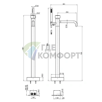Напольный смеситель для ванны FIMA|Carlo Frattini SO с душевым комплектом, брашированный черный хром (F3184/4CS) - фото 2