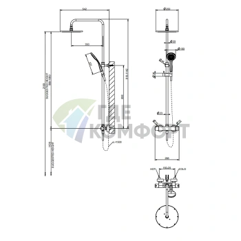 Душевая стойка GESSI Minimalistic с термостатом и верхним душем 250 мм в золотом цвете Gold PVD (35175#246) - фото 2