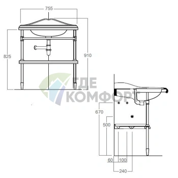 Угловая стойка SIMAS Arcade для раковины AR884 и полки AR894 в цвете бронза - фото 2