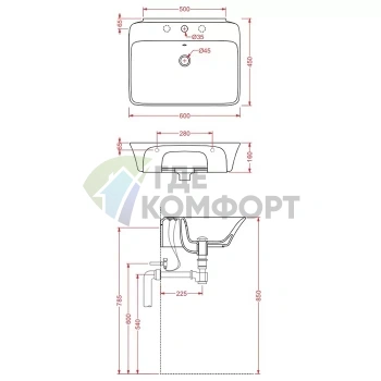 Раковина Artceram Cow подвесная-накладная 60х45см с 1 отв под смесительитель со слив переливом цвет белый - фото 2