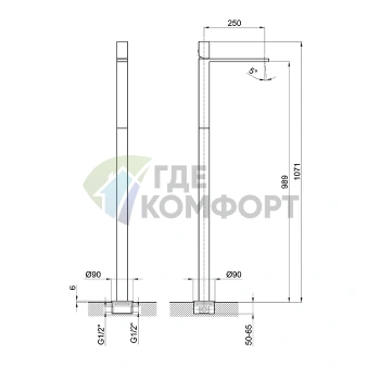 Напольный смеситель для раковины Fantini Milano 250 мм, цвет Matt Gun Metal PVD (31 P5 3036B) - фото 2
