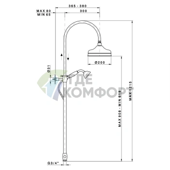 Душевая стойка Nicolazzi с верхним душем 30 см, переключателем и ручным душем в бронзовом цвете (5712WSBZ30) - фото 2