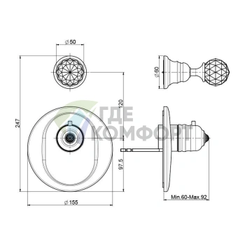 Термостатический смеситель для душа FIMA Carlo Frattini Fimatherm Elizabeth Chic | Встроенный монтаж | Хром (F5113X1CCR) - фото 2
