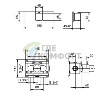 Термостатический смеситель Fantini Mint для душа на 2 выхода, хром (без запорного вентиля) (34 02 F400B) - фото 2