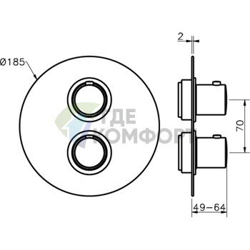 Термостатический смеситель CISAL Slim — встраиваемая конструкция с переключателем — полированный никель (SM0181002B) - фото 2