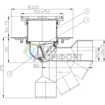 Трап HL81G с решеткой 137x137 мм-незамерзающим затвором и выпуском в виде поворотного шарнира от 0° до 90° - фото 3
