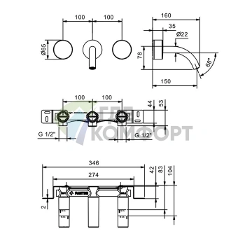Встраиваемый смеситель Fantini Nice для раковины на 3 отверстия, хром (65 02 S210SB) - фото 2