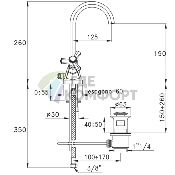 Смеситель для раковины Stella Eccelsa 3217 на 1 отверстие с донным клапаном в цвете золото 24К (EC 00004 AU00) - фото 2