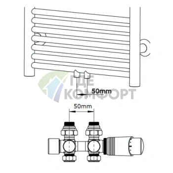Узел нижнего подключения универсальный Delta Duo белый RAL 9016 с термоголовкой М30x1.5 - фото 4