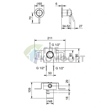 Смеситель для душа Fantini Nostromo встраиваемый, наружная часть, цвет Matt Copper PVD (50 P9 E863B) - фото 2