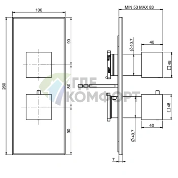 Смеситель для душа термостатический встроенный Carlo Frattini Fimatherm Zeta с переключателем на 2/3 источника, хром (F3509X7CR) - фото 2