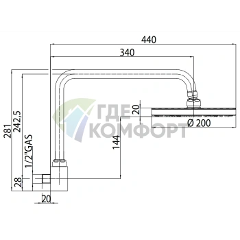 Душевая лейка Bossini Oki 200 мм с поворотной рукояткой, хром (H59405.030) - фото 2