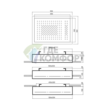 Потолочный душ Fantini Acquafit 35х35/50х35 см с двумя потоками и встроенной частью в комплекте, хром (79 38 K022) - фото 2