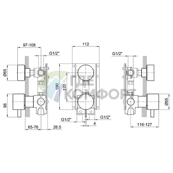 Смеситель для душа Fantini AF/21 встраиваемый на 2 выхода, цвет Matt British Gold PVD (27 P6 A585B) - фото 2