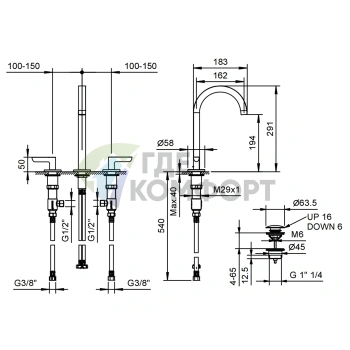 Смеситель для раковины Fantini Icona Deco: Деко-стиль и функциональность с нажимным клапаном (53 02 R107) - фото 2