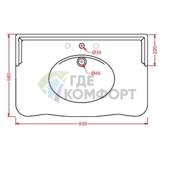 Консоль для ванной HERMITAGE 92х58 см белая со смесителем и крепежом - фото 2