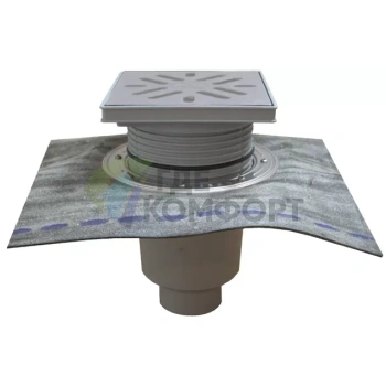 Трап HL616HS с решеткой в подрамнике 226x226 мм-гидроизоляционным полотном и вертикальным выпуском DN110 - фото 1