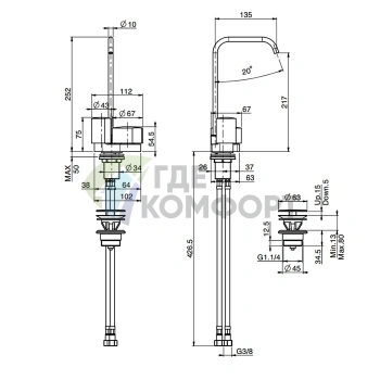 Смеситель для раковины FIMA Carlo Frattini SO с поворотным изливом и донным клапаном (F3171ACR) - фото 2