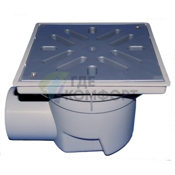 Трап HL605L с пластиковой решеткой 244x244 мм-незамерзающим запахозапирающим устройством и горизонтальным выпуском DN110 - фото 1