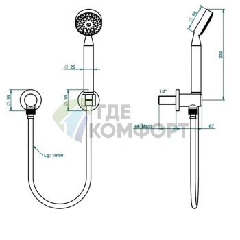 Душевой комплект THG ISLAND с ручным душем, держателем и подводом воды (Soft gold) (U5B-F30-52) - фото 2