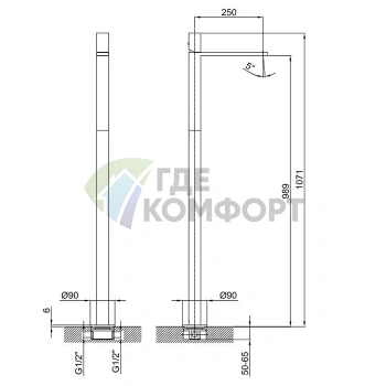 Напольный смеситель для раковины Fantini Milano без донного клапана, матовая натуральная сталь (31 93 3036B) - фото 2