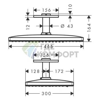 Верхний душ AX 460x300 мм с потолочным держателем, 2 режима струи, хром (35279000) - фото 2