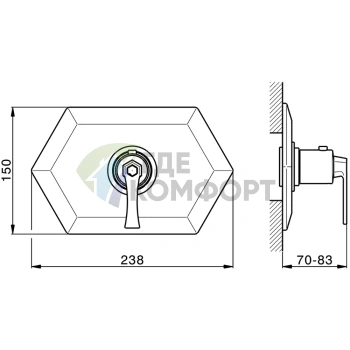Встраиваемый термостатический смеситель для душа CISAL Cherie хром/черный (CF0072006T) - фото 2