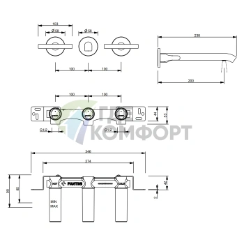 Настенный смеситель для раковины FANTINI SAILING Deep Black PVD (67 S1 J013B) - фото 2
