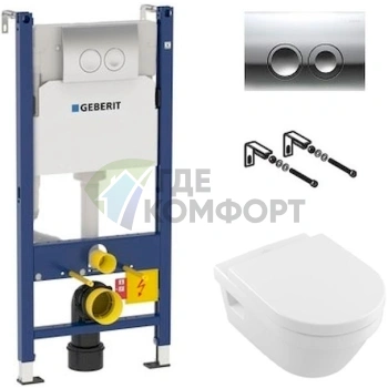 Подвесной унитаз Villeroy & Boch Omnia Architectura безободковый с инсталляцией Geberit Duofix Delta