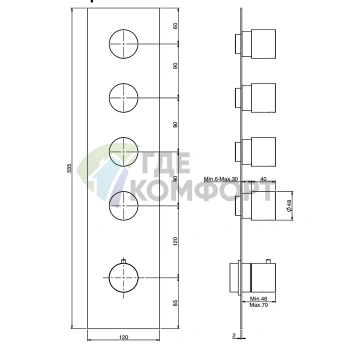 Термостатический встроенный смеситель для душа FIMA Carlo Frattini Spillo Steel, 4 вентиля, INOX (F3089X4INOX) - фото 2