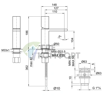 Смеситель для раковины Fantini Milano с нажимным донным клапаном (Matt Gun Metal PVD) (31 P5 3004F) - фото 2