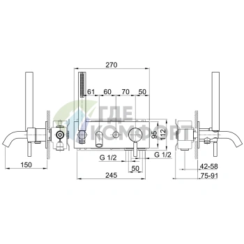 Встраиваемый смеситель для ванны Fantini Cafe/Nostromo с коротким изливом, два источника, хром (50 02 E320B) - фото 2
