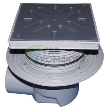 Трап HL615LW с решеткой в подрамнике 226x226 мм-грязеуловителем и горизонтальным выпуском DN110 - фото 1