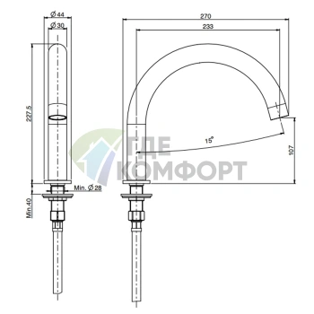 Излив для ванны Carlo Frattini Spillo Steel 230 мм, цвет INOX (F2943INOX) - фото 2