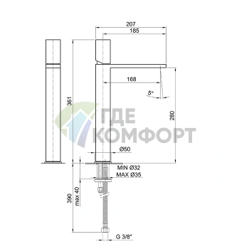 Смеситель для раковины Fantini Milano: матовая натуральная сталь, 1 отверстие (31 93 3006WF) - фото 2