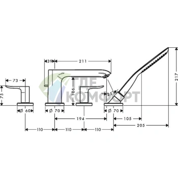 Смеситель Hansgrohe Metris (31442000) для установки на борт ванны - фото 2