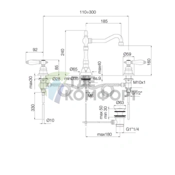 Смеситель для раковины FIMA Carlo Frattini Herend на 3 отверстия с поворотным изливом и донным клапаном в хроме (F5401CR) - фото 2