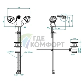 Смеситель для биде THG Cheverny с инкрустацией лазуритом и донным клапаном в цвете полированное золото (A1T-F01-3202) - фото 2