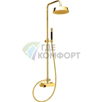 Душевой комплект CISAL Cherie: смеситель, стойка с душем и лейка в шикарном золоте и черном (CH0040247C) - фото 1