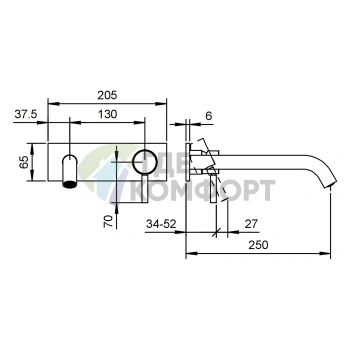 Смеситель для раковины Fantini Nostromo настенный, 2 отверстия, без донного клапана, хром (50 02 E814B) - фото 2
