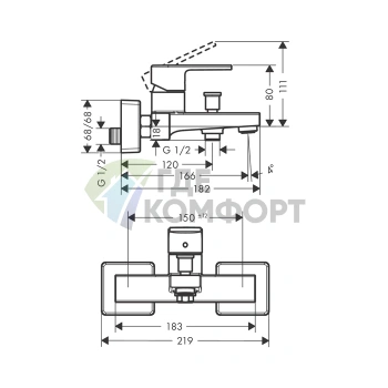 Смеситель для ванны Hansgrohe Vernis Shape настенный с душем и системой экономии воды (71453000) - фото 2