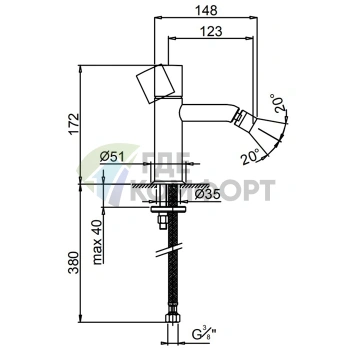 Смеситель для биде Fantini Nostromo без донного клапана (50 93 E908WF) - фото 2