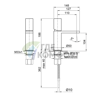 Смеситель для раковины Fantini Milano Matt Gun Metal PVD, 1 отверстие, без донного клапана (31 P5 3004WF) - фото 2