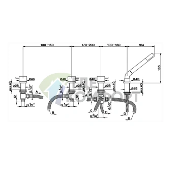 Смеситель для ванны CISAL Less накладной на 4 отверстия с ручным душем, хром (LN00029021) - фото 2