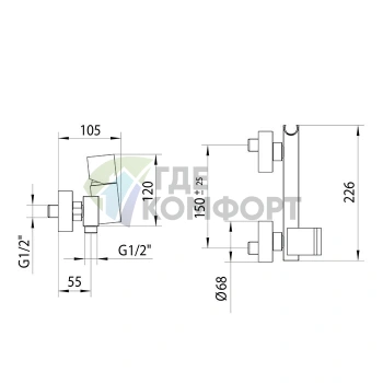 Наружный смеситель для душа Bossini Cube 1/2, матовый черный (Z004102.073) - фото 2