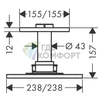 Потолочная панель для душа AX ShowerSolution 250x250 мм, 2 форсунки, с держателем 100 мм, хром (35312000) - фото 2
