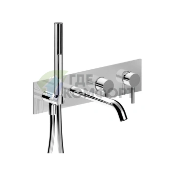 Встраиваемый смеситель Fantini Nostromo для ванны с ручным душем и изливом 200 мм (хром) (50 02 E821B) - фото 1