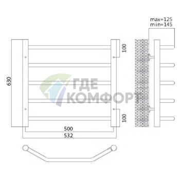 Полотенцесушитель электрический Terminus Виктория П5 50x63 E L - фото 2